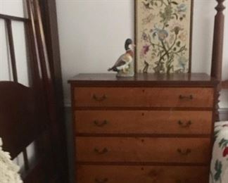 19th Century MAple & Cherry Chest of Drawers, Queen Size Canopy Bed