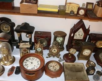 Vintage watches from Du Bois et Fils, Ingersoll, Waltham, Elgin, Hamilton, Bulova, Gruen, Burlington, Timex, Sovereign, Douglas, and others. 19th and 20th century case clocks from Ansonia, Ingraham, Waterbury Clock Co., Seth Thomas, Howden, New Haven Clock Co., Smiths, W.M. L Gilbert, Western Clock Co., Sessions, and others. Large quantities of watch parts, tools, movements, and repair supplies. 