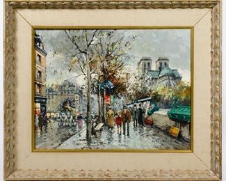 Antoine Blanchard French c.1910 1988 Notre Dame Bouquinistes Oil on Canvas
