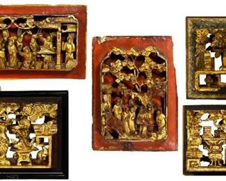 Asian Carved Wood Panel Assortment