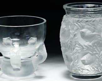 Lalique Crystal Hiboux and Bagatelle Vases