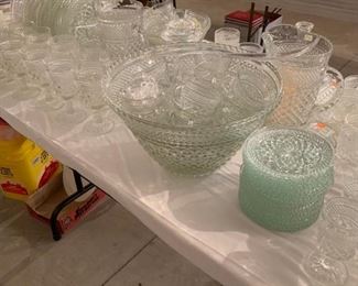 Wexford punch bowls - 1 large and 1 small bowl with cups, saucers,  glasses, and snack trays 