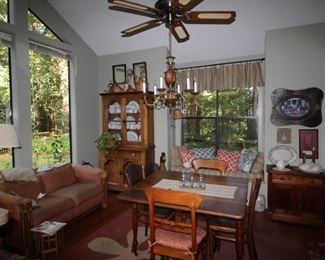 Loveseat, China Cabinet, Kitchen table and chairs, etc.