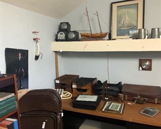 Radios, CD player, Old Leather Briefcase, Boat Model, Metal Chairs