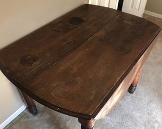 Country Pine Folding Leaf Kitchen Table with Rustic Markings