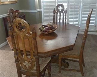 Dining table with one leaf, six chairs, by Stanley