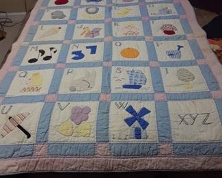 ABC baby quilt, vintage and handmade