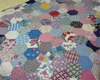 Yoyo pieced quilt, all handmade, early 1900s