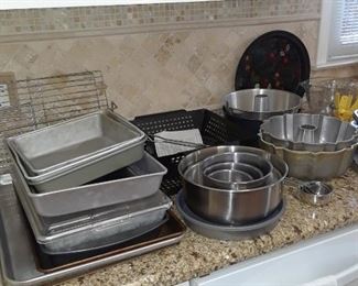 Baking items including cake pans, cookie sheets, bowls and more