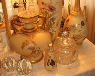Antique porcelain pottery, Vintage castor set, Vintage crystal