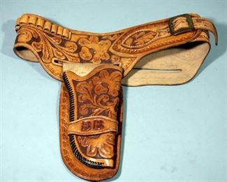 Tooled Leather Holster And Cartridge Belt