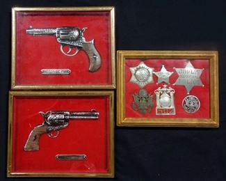 Vintage Police Badges Includes Kansas City Police Hat Shield No. 502, Sedalia Police No. 15, Joplin Special Police And More, Framed