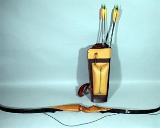 Martin Hunter 45# Wood And Fiberglass Laminated Recurve Bow, With 17 Terminator 45/60 Carbon Arrows, Adult Back Quiver, Bear Elkskin Glove And More
