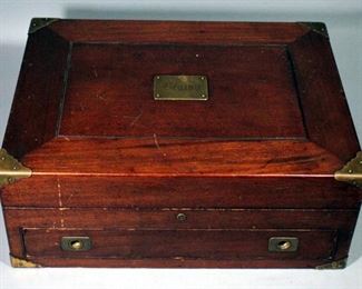 Wood Storage Container With Hinged Lid, 1 Drawers, Velvet Lined, Brass Accents, 8" H x 20.25" W x 15.25" D