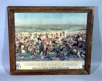 Print Of "Custer's Last Fight" By Anheuser Busch Brewing Association, Original Presented to 7th Regiment US Cavalry, Framed Under Glass 27.5" x 23.5"