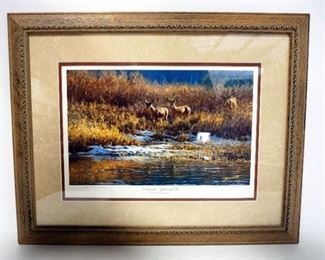 Autographed And Numbered Print Of "Cautious Approach II" By John Banovich, Numbered 34/4700, Framed, Matted, Under Glass 21.75"W x 17.25"H