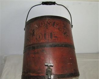 Primitive kerosene and oil wood bucket
