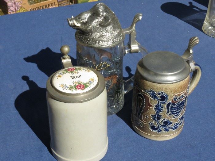 GREAT BEER STEIN COLLECTION.  GOEBEL ON RIGHT.