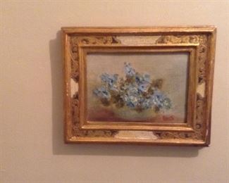 Original small floral oil painting. Delicate. Beautiful.