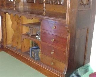 Beautiful European drop leaf desk with fabulous carvings and features