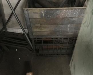 Lots of vintage wooden and wire boxes