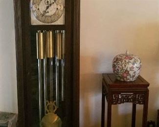 Grandfather Clock, Asian table, covered ginger jar