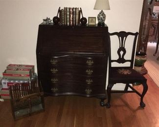 Governor Winthrop Desk, Lovely Chippendale Style Chair, Cranberry Scoop