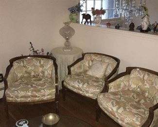 3 identical side chairs, Waterford lamp