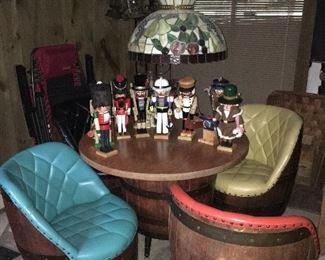 4 Barrel Chairs and Table. Excellent condition leather upholstery. Vintage and very cool