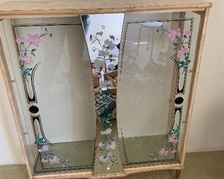 mid-century modern display case with glass shelves