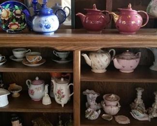 antique glassware, tea kettles, plates