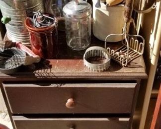 night stand, vintage kitchen utensils
