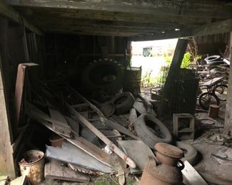 tractor tires and wooden ladders metal netting