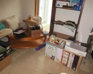 Shelf, and a twin new in box. Cool coffee table