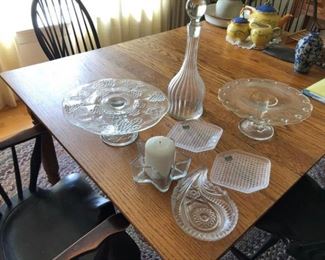 Glass Cake Plates, Decanter, Candle Holder and Pickle Dishes https://ctbids.com/#!/description/share/254187