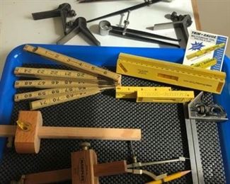 Assorted Protractors, Rulers, Level, Clamps on Tray https://ctbids.com/#!/description/share/255014
