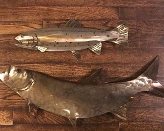 large hand made steel fish in many forms. 