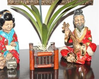 Hand painted and fired by the artist husband and wife Japanese figures.  Original art!  Amazing facial details.  