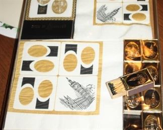 Brand new, very old stock napkins, place mats and match books for party.   1960's.  