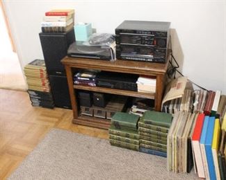 Vintage stereo speakers equipment – records TV stand