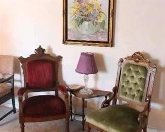 Red velvet antique Victorian chair green velvet antique Victorian chair – 1/2 table