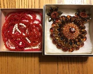 Seed Beads -rhinestone pin with matching earrings