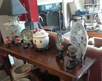 Sofa table, jars, Chinese figurines