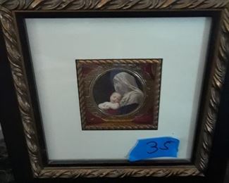 Framed image of madonna and child