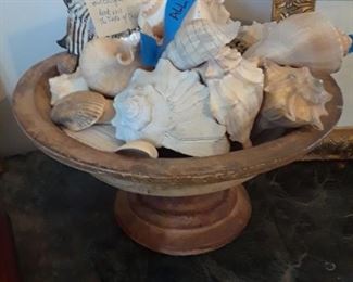 Wood compote filled with beautiful shells