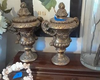 Pair of double handle urns
