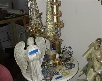 Angel, ornaments, and more trees