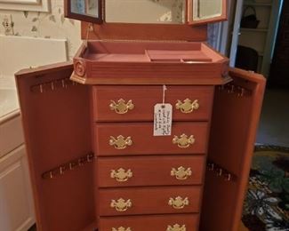 FLOOR MODEL JEWELRY CASE with DRAWERS & FLIP UP TOP