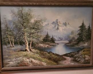 OIL ON CANVAS SIGNED MOUNTAIN LAKE LANDSCAPE