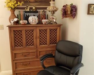 DREXEL CHEST of DRAWERS...OFFICE CHAIR...NATIVE AMERICAN POTTERY...OIL on CANVAS PTG.